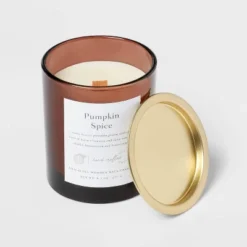Clear Colored Glass With Woodwick And Brass Metal Inset Lid Pumpkin Spice - Threshold™ 4 Clear Colored Glass With Woodwick And Brass Metal Inset Lid Pumpkin Spice - Threshold™ -Threshold Furnish Shop GUEST 0f1ab2d8 1770 4918 b056 6328d597fa18