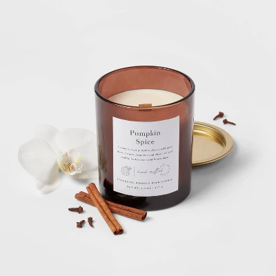Clear Colored Glass with Woodwick and Brass Metal Inset Lid Pumpkin Spice - Threshold™ Clear Colored Glass With Woodwick And Brass Metal Inset Lid Pumpkin Spice - Threshold™ -Threshold Furnish Shop GUEST 1c95cc2d 2814 4cbc 9a59 3a2aef07e52e