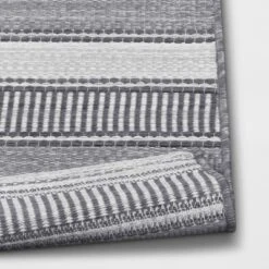 7'x10' Striped Rectangular Woven Outdoor Area Rug Charcoal Gray/Ivory - Threshold™ -Threshold Furnish Shop GUEST 4ed8cf52 5b9a 4180 83cb e8909f219477