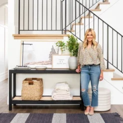 Console Table With Woven Rattan Shelf Black - Threshold™ Designed With Studio McGee -Threshold Furnish Shop GUEST 8850858f 6d86 4502 8112 f583beb8eb20