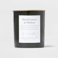 Clear Colored Glass With Woodwick And Brass Metal Inset Lid Dried Leaves + Hickory Candle Green - Threshold™ -Threshold Furnish Shop GUEST adc468e2 1dcd 4c1d 9a55 e64ee2c8bece